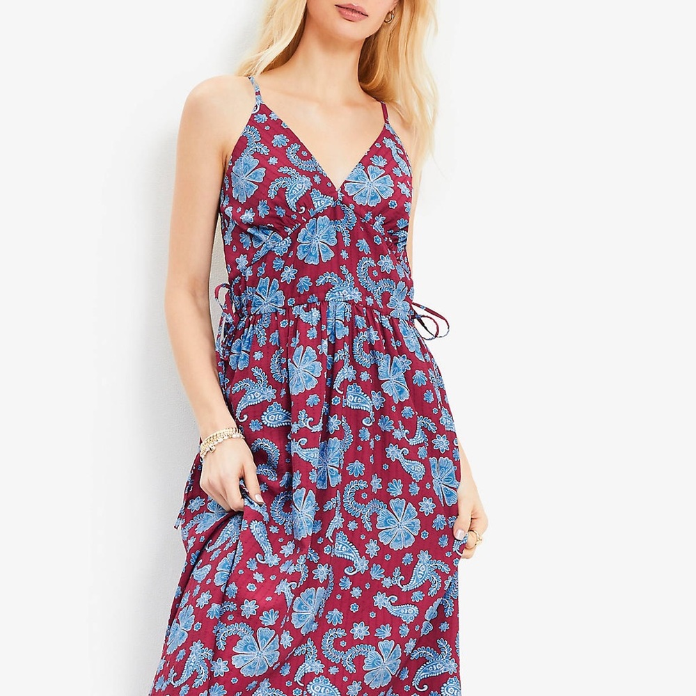 NWOT LOFT Floral Side Tie Midi Pocket Dress